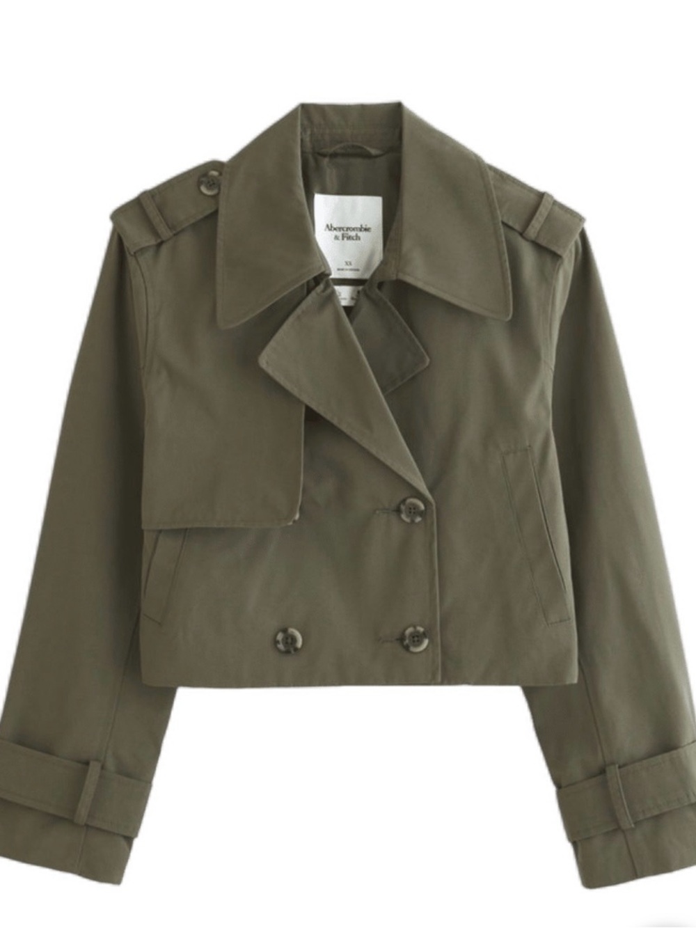 Abercrombie & Fitch Olive Cropped Trench Coat